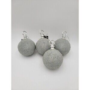 Set of 4 Holiday Time Silver 3"‎ Ball Ornaments Plastic Textured Sparkle